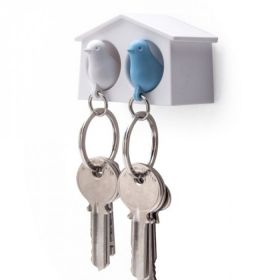 QUALY Mni Duo Sparrow Keyring Мини къщичка за ключове с ключодържатели, бял, син